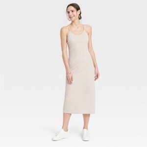 A New Day Woman’s Rib Knit Cream Midi Side Slit Sleeveless Dress Size XL | NWT